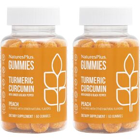 Natures Plus Gummies Turmeric Curcumin, Peach - 60 Gummies, Pack of 2 - Supports Joint, Digestive & Cardiovascular Health - Vegan, Gluten Free, Non-GMO - 60 Total Servings