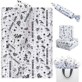 100 Sheets Wedding Tissue Paper – "Best Wishes" Design with Raindrops, Leaves, Star for Gift Wrapping – 19.7"x13.8" Tissue Paper Bulk – Ideal for Birthdays, Bridal Showers and DIY Craft