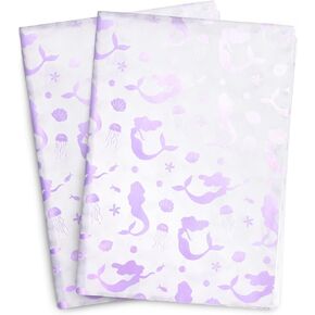 MR FIVE 30 Sheets 20" x 28" Purple Mermaid Tissue Paper Bulk,White with Purple Mermaid Tissue Paper for Gift Bags,Purple Mermaid Gift Wrapping Tissue Paper for Mermaid Party Birthday Christmas