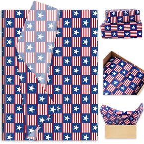 Whaline 100 Sheets Patriotic Tissue Paper Blue Red Star Stripe Gift Wrapping Paper 4th of July Decorative Art Paper for DIY Crafts Independence Day Party Decorations, 14 x 20 Inch