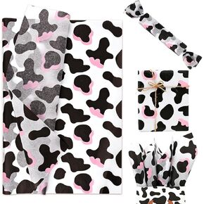 100 Sheets 20 x 14 Inch Pink Cow Girl Tissue Paper for Gift Bags, Pink Black Cow Print Gift Wrap Tissue Paper for Birthday, Baby Shower, Cow Theme Western Party DIY Craft