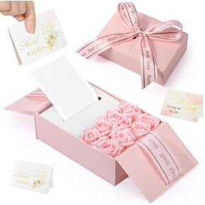 Money Box for Cash Gift Birthday Money Pull Out with 8 Rose 2 Greeting Card 1 Light String for Mom Husband Wife(Red)