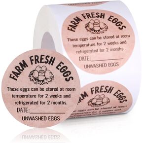 500pcs Farm Fresh Egg Carton Stickers, 2in Round Unwashed Egg Carton Labels with Collection Date Self-Adhesive Egg Packaging Labeling for Chicken Duck Quail Egg