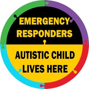 TOTOMO Autistic Child Lives Here Vinyl Sticker - 6" x 6" (Pack of 2) Autism Awareness Safety Decal for Emergency Responders Special Needs Sign Warning Home House Window Door