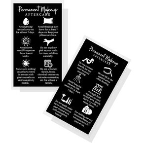 Permanent Makeup Aftercare Instructions Card | 50 Pack | 2x3.5 inches Business Card Size | PMU Black with White Design