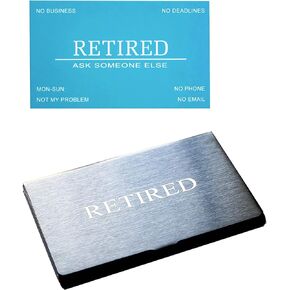 RXBC2011 Retired Business Cards Funny Retirement Gift (Pack of 50 Blue card/With Black Stainless Steel Case) For Retired Men Women Coworkers Employees Boss Friend Colleague