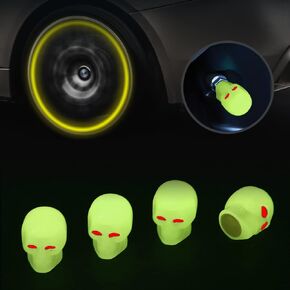 VARGTR 4 Pcs Tire Valve Stem Caps,Luminous Skull Tire Air Valves Stem Caps,Night Glow Luminous Wheels Cap Tire Valve Stem,Tire Valve Caps Wheel Rim Dust Cover for Car Truck Motorcycles SUVs (Yellow)
