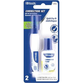 BAZIC Correction Fluid, Soft Bristle Brush & Precise Metal Tip Applicator, Fine Point Corrections Pen White Out Wipe Out Liquid (2/Pack), 2-Packs