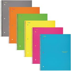Five Star Spiral Notebooks, 3 Subject, Wide Ruled Paper, 150 Sheets, 10-1/2" x 8", Gray, Lime, Teal, 3 Pack (38431)