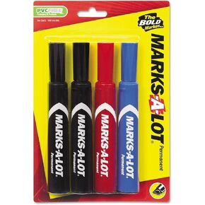 Marks-A-Lot 07905 Marks-A-Lot Regular Desk-Style Permanent Marker, Chisel Tip, Assorted, 4/Set