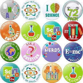 72 Pieces 72 Pcs Science Party Favors Pins Buttons, Science Theme Pinback Buttons, Chemistry Lab Pins for Birthday Party Decorations Accessories, 12 Styles