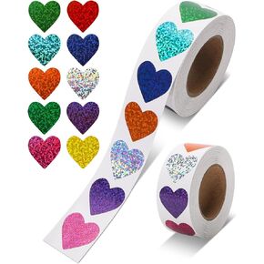 1000 Pcs Foil Heart Stickers, 1 Inch Glitter Small Shiny Heart Stickers for Kids Reward, Self-Adhesive Colorful Incentive Stickers for Teachers Supplies, Party Decoration, Wedding