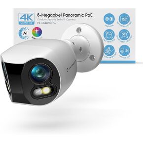 Amcrest Dual-Lens 4K (8MP) Outdoor Security POE Camera, 2 x 4K Lenses PoE AI Bullet IP Camera, 65ft Night Color, Face Detection, Panoramic 180° FOV, 2 x 4K@15fps IP8M-DLB2998EW-AI (White)