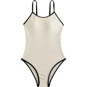 Floerns Women's One Piece Swimsuit Contrast Binding Tummy Control Monokini Swimwear