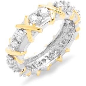 Sterling Silver & Gold Tone Designer Style CZ X Ring (ring sizes 5 to 9) - Women's Fashion Ring - Sterling Silver Ring for Her - Alternative Wedding Ring - Gift for Her - Birthday Gift - Gifts for Mom in Kuwait