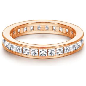 3mm 14K Gold Plated Wedding Band Round Cubic Zirconia Full Eternity Stackable Engagement Ring For Women Size 5-9