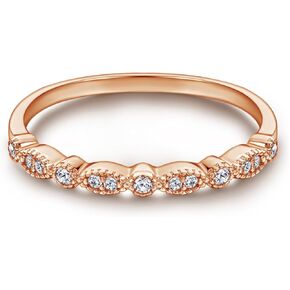 14K Gold Plated Wedding Band Cubic Zirconia Marquise & Round Milgrain Half Eternity Stackable Ring for Women Size 5-9