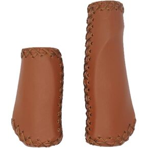 1 Pair Casual Retro Beach Cruiser Bike Handle Long/Short Grips Artificial PU Leather Bike Handlebat Grips for Most MTB BMX Road Bicycle 22.2x135/93mm