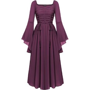 Scarlet Darkness Women 2024 Renaissance Chiffon Dress Medieval Costume Ruched Cottagecore Dress