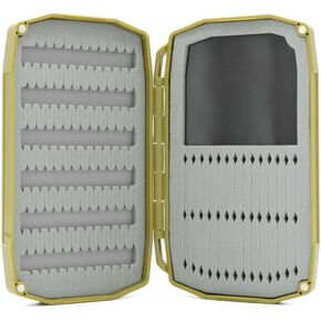 UMPQUA UPG Foam Weekender Fly Box - Ultra-Slim Lightweight Impact-Resistant Quick-Loading Fly Storage Case - Fly Fishing Tackle Organizer, Mini - Olive