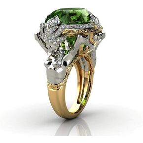 AZQ Vintage 925 Sterling Silver Emerald Ring Cocktail Rings Oval Cut Green Gem Cubic Zirconia Anniversary Promise Ring CZ Eternity Engagement Wedding Band Ring for Women TZ.81