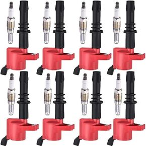 ENA 8 Red Ignition Coil Pack and Platinum Spark Plug Set Compatible with Ford Expedition F150 F250 F350 F450 F550 Super Duty Mark Navigator 5.4L 6.8L 2004-2008 Replacement for FD508 SP515 SP546 DG511