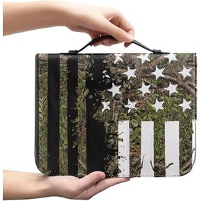 American Flag Camouflage Hunting Leather Bible Cover for Men and Women, Kids Waterproof Bible Case Carrying Book Case Church Bag, Children's Bible Protective Bag with Handle and Zipper