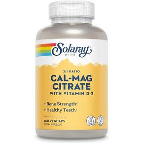 Solaray Calcium Magnesium Citrate 2:1 Ratio - Calcium Supplements for Women and Men w/Magnesium and Vitamin D 2 - Bone Health, Muscle and Nerve Support - Vegan, 60-Day Guarantee, 30 Serv, 180 VegCaps