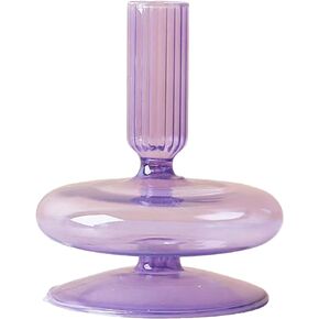 Glass Candlestick Holders Colorful Glass Taper Candle Stand Modern Elegant Candle Stick Candle Holder Glass Vase Decor for Home Party Centerpiece(Purple B)