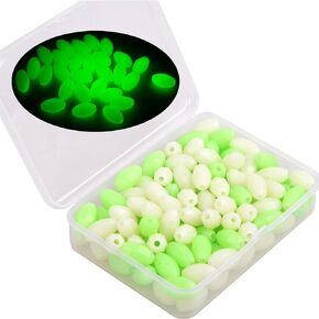 Glow Fishing Beads 120pcs Soft Plastic Luminous Saltwater Fishing Beads Oval Round Beads Fishing Lures Green White Sea Fishing Bead Fishing Tackle Tools