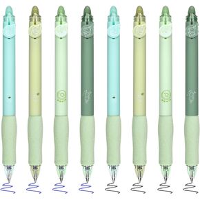 BAYTORY 8Pcs Cute Retractable Erasable Gel Pens, Blue and Black Ink Pen with Eraser Clear, Smooth Writing Comfortable to Use for Note Taking Marking Planner Crossword Puzzles (Coffee)