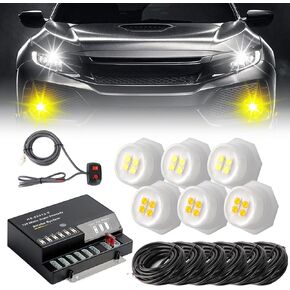 White LED Hideaway Emergency Strobe Lights Kit Hazard Warning Safety Caution Light Headlights Taillights Fog Light Mounting 13 Flashing Pattern for Vehicle Pickup Tow Truck Car Boat Vans (8PCS)