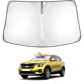 T TGBROS Windshield Sun Shade Custom Fit for 2021-2023 2024 Kia Seltos Accessories Foldable Sun Shield Reflective Polyester Sun Visor Cover Block Heat and Sun Protection