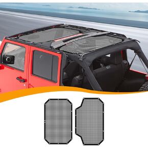 Hoolcar Front & Rear Mesh Sun Shade for Jeep Wrangler JK Unlimited (2007-2017) 4 Doors- American Flag Mesh Screen Sunshade JKU Top Mesh Cover UV Blocker Mesh Cover, US Flag