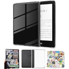 2 in 1 Clear Case with 50 Stickers for New 6.8" Kindle Paperwhite 11th Gen 2021 & Signature Edition, Lightweight Slim Flexible Add Stickers on Back Protective Skin Sillicone Case - Transparent