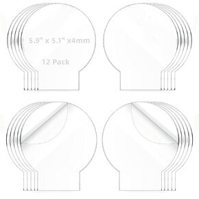 12 Pcs 5.9" x 5.1" Round Clear Cast Acrylic Sheets for LED Light Base Clear Plexiglass with Protective Film,4mm Thick,for LED Signs & Day DIY Crafts (Square Cast Acrylic Sheets)