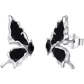 Butterfly Stud Earrings 925 Sterling Silver Black Butterfly Stud Earrings Hypoallergenic Butterfly Jewelry Gift,Stud Earrings for Sensitive Ears
