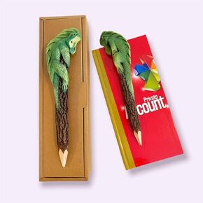 Set of 2 Wooden Pencils Iguana Sawdust Sculpture Green Color Chameleon King Cute Animal Creative Stationery School & Office Supplies Decorations Unique Pencil