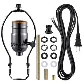 Lamp Rewire Kit,Make a Lamp or Repair Kit,3-Way Lamp Socket with Matching Cord Lamp Harp Set,Lamp Wiring Kit for Table Floor Lamp,Essential Hardware for DIY Lamp Design or Repair (Antique Brass, 1)