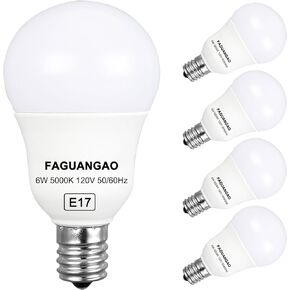 FAGUANGAO E17 Intermediate Base LED G14 Bulbs, 6W 60W Equivalent, 5000K Daylight, 600LM,Globe Light Bulbs for Ceiling Fan, Chandelier Lighting, Not Dimmable, Pack of 4