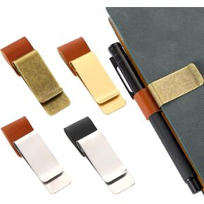 Leather Pen Holder Clip for Notebook,4 Pcs Vintage Pen Loop Clip Stainless Steel Pen Loop Holder PU Leather Pen Clip Pen Sleeve for Notebooks, Journals, Planner, Fit Most Pen Size