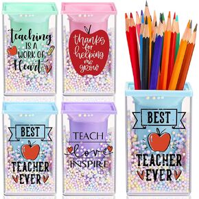 Outus 4 Pcs Teacher Pencil Holder End of Year Gifts for Teachers Cute Bubble Acrylic Teacher Pen Holder Teacher Appreciation Gifts Teacher Desk Organizer from Students(Lovely Style)