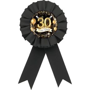 Black Happy 30th Birthday Tinplate Badge Pin, Black Rosette Birthday Button for Men Women, Golden Balloon 30th Birthday Award Badge Pin, Thirty Years Old Birthday Party Decorations