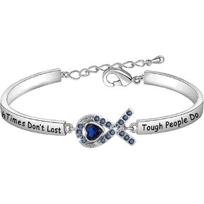 CENWA Blue Ribbon Awareness Charm Colon Cancer Fighter Bracelet Tough Times Don’t Last Bracelet Gift for Cancer Survivor
