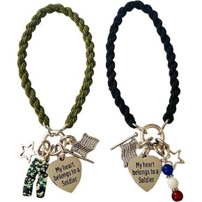 My Heart Belongs to a Soldier Army Boot Band Bracelet Adorable Red White and Blue For Army Mom Wife Airwoman Woman Deployment Gift