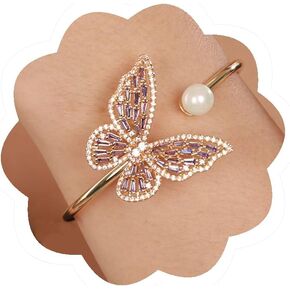 Crystal Butterfly Pearl Bracelet Butterfly Bangle for Women Girls