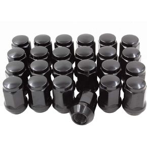 Wheel Accessories Parts Set of 24 Black 7/16 Lug Nuts Closed End Bulge Acorn Lug Nut Style 1.38" Long Cone Seat 19mm (3/4") Hex Wheel Lug Nut (7/16 UNF, Black)