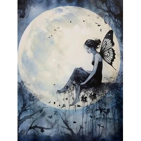 UPABLUNSO 5D Full Round Drill Moon Fairy Butterfly Girl Diamond Art Painting Kits by Number for Adults Beginner Diamond Art Painting Beads Art Crystal Embroidery Cross Stitch Art 12 x 16 inch