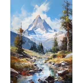 Ginfonr 5D DIY Mosaic Diamond Art Painting Kits Snow Mountain River Full Drill, Paint with Diamonds Art Landscape Cross Stitch Embroidery Rhinestone Craft for Home Office Wall Decor 12x16 Inch