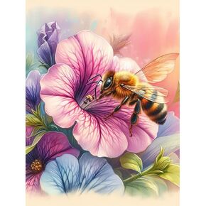 Acudotr Diamond Painting Kits for Adults, 5D DIY Bee Diamond Art Kits for Beginners, Full Drill Diamond Painting Kits for Home Wall Decor, Flower, 12x16 Inch